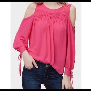 Hot Pink Cold Shoulder Long Sleeve Shirt.